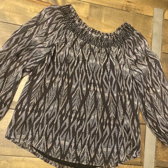 Joie Silk Blouse black geometric long sleeve peasant boho size small - Picture 1 of 9